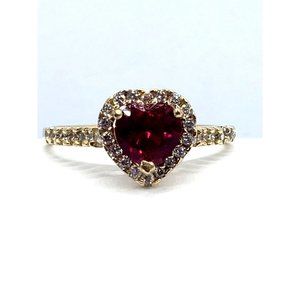 14k REAL GOLD halo ring  heart cut CZ Size 7